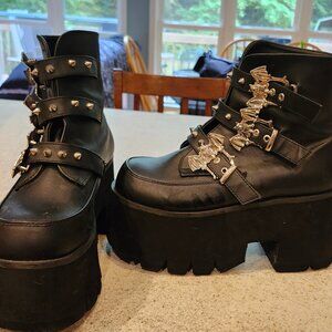 Ashes-55 Demonia Goth Black Platform Boots Size 9